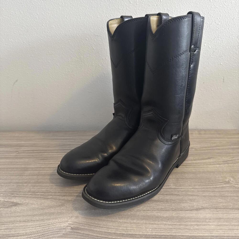 Justin Basics Black Western Cowboy Boots Women’s Size 9.5C Leather JBL3000 - Picture 4 of 10